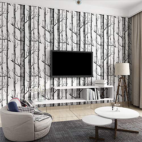 Papier peint intissé bouleau grove noir et blanc abstrait pour décoration murale salon