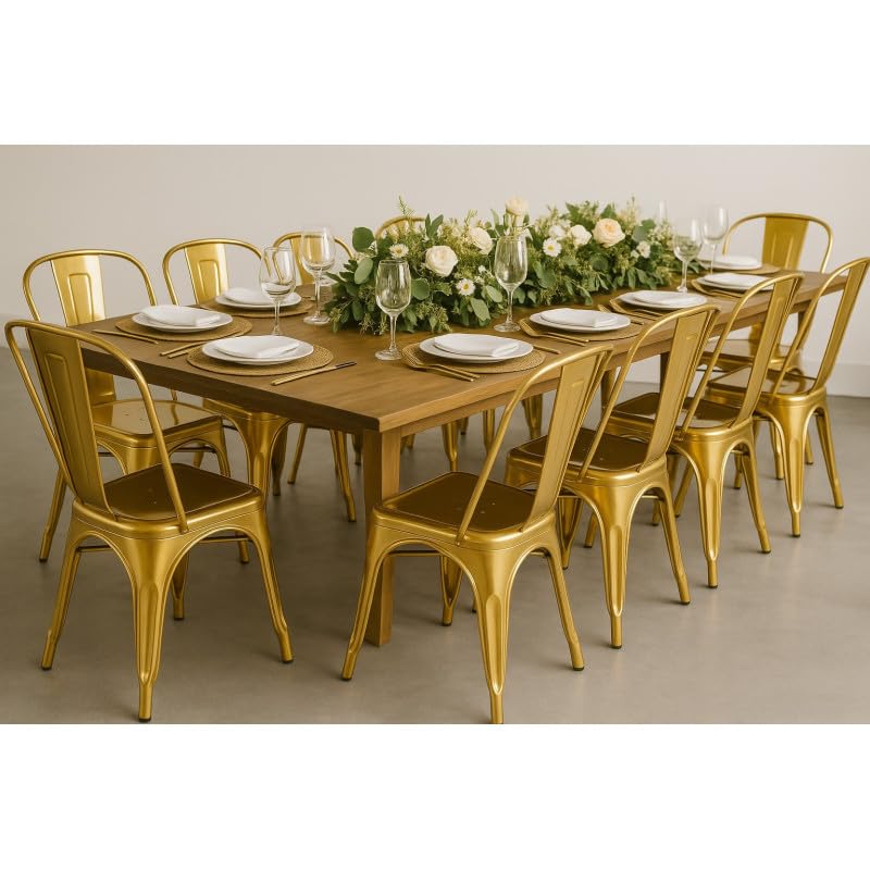 Kosmi Set di 4 sedie stile industriale in metallo color oro, finitura lucida