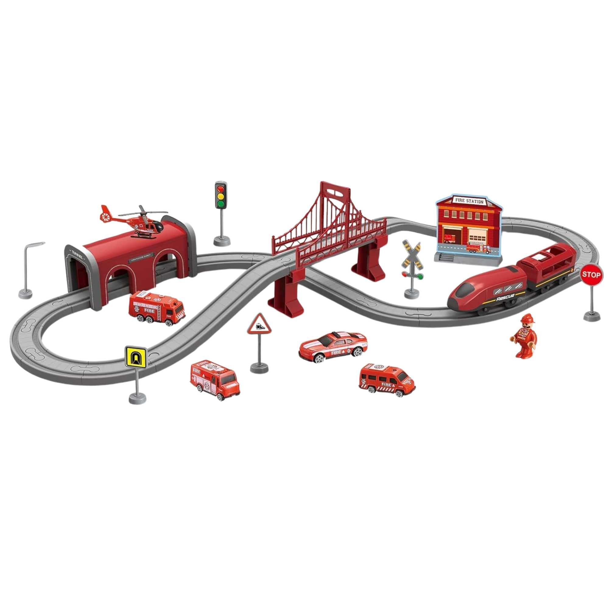 Emergency Rescue Train Playset | Railway Learning Educational Toys | Sets for Kids Boys Girls | Emergency Service Train Track Set | Includes 66 Playset Accessories | 3+ (Fire Service)