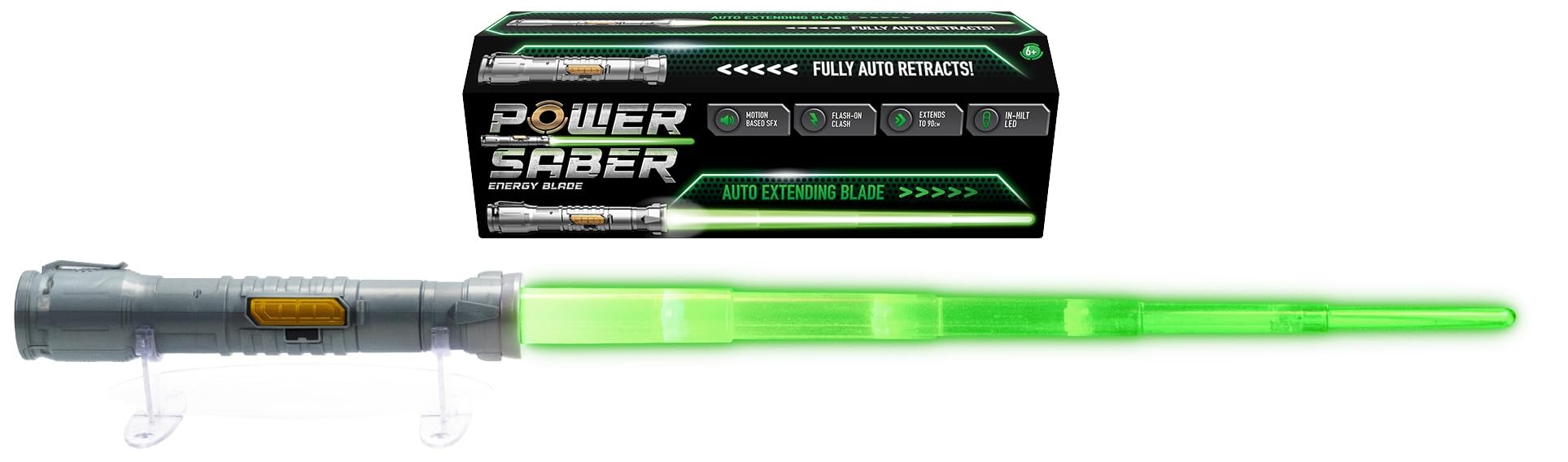 POWER SABER - Vert - Sabre Laser pour Enfants dès 6 ans - Extensible et Rétractable Automatiquement - Jouet Laser Lumineux Réaliste et Sûr - Combat Intergalactique - 30cm/ Déployé 89 cm