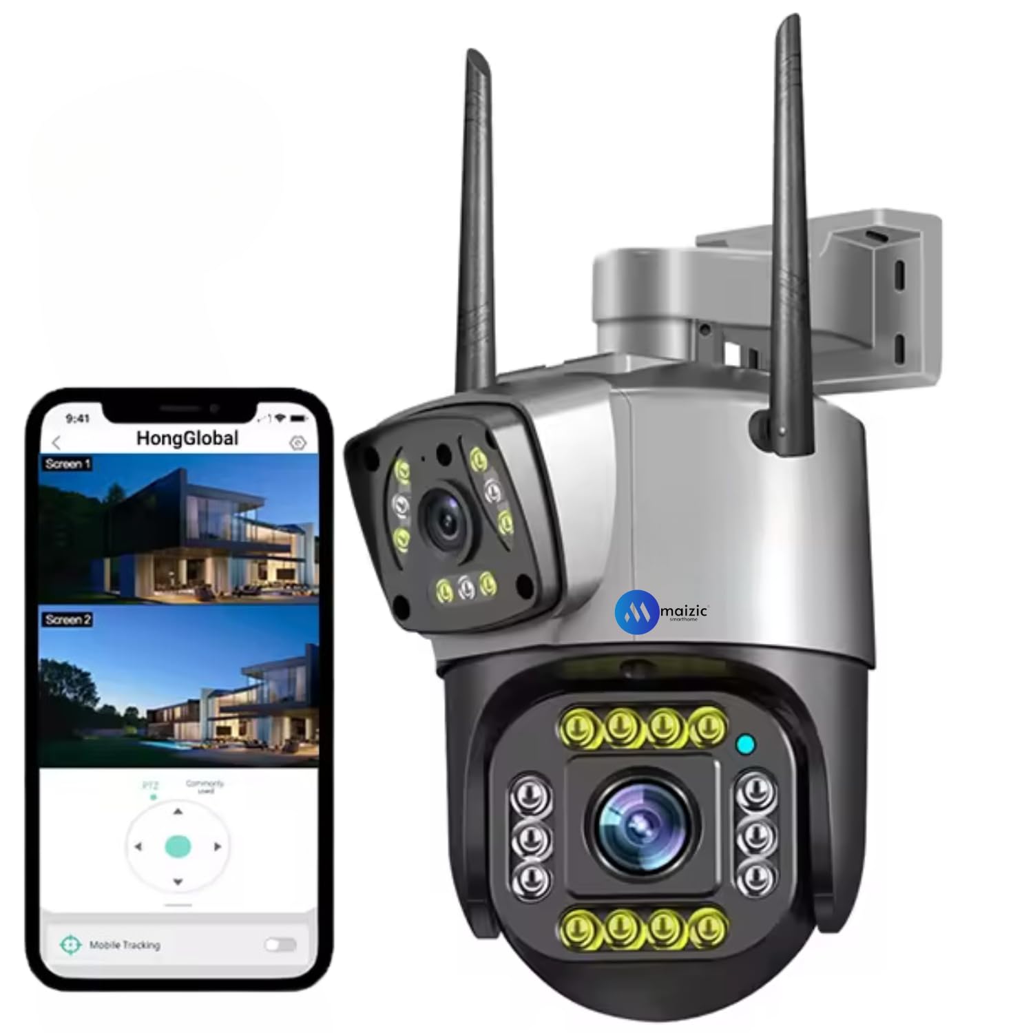 Maizic Smarthome 5MP + 5MP Wireless WiFi CCTV Camera Dual Lens/Dual Screen Video Record, Color Night Vision, Bullet+360° PTZ Control, PIR Motion Sensor, IP66 Waterproof (B0D8ZQKLTR) Amazon Price History, Amazon Price Tracker