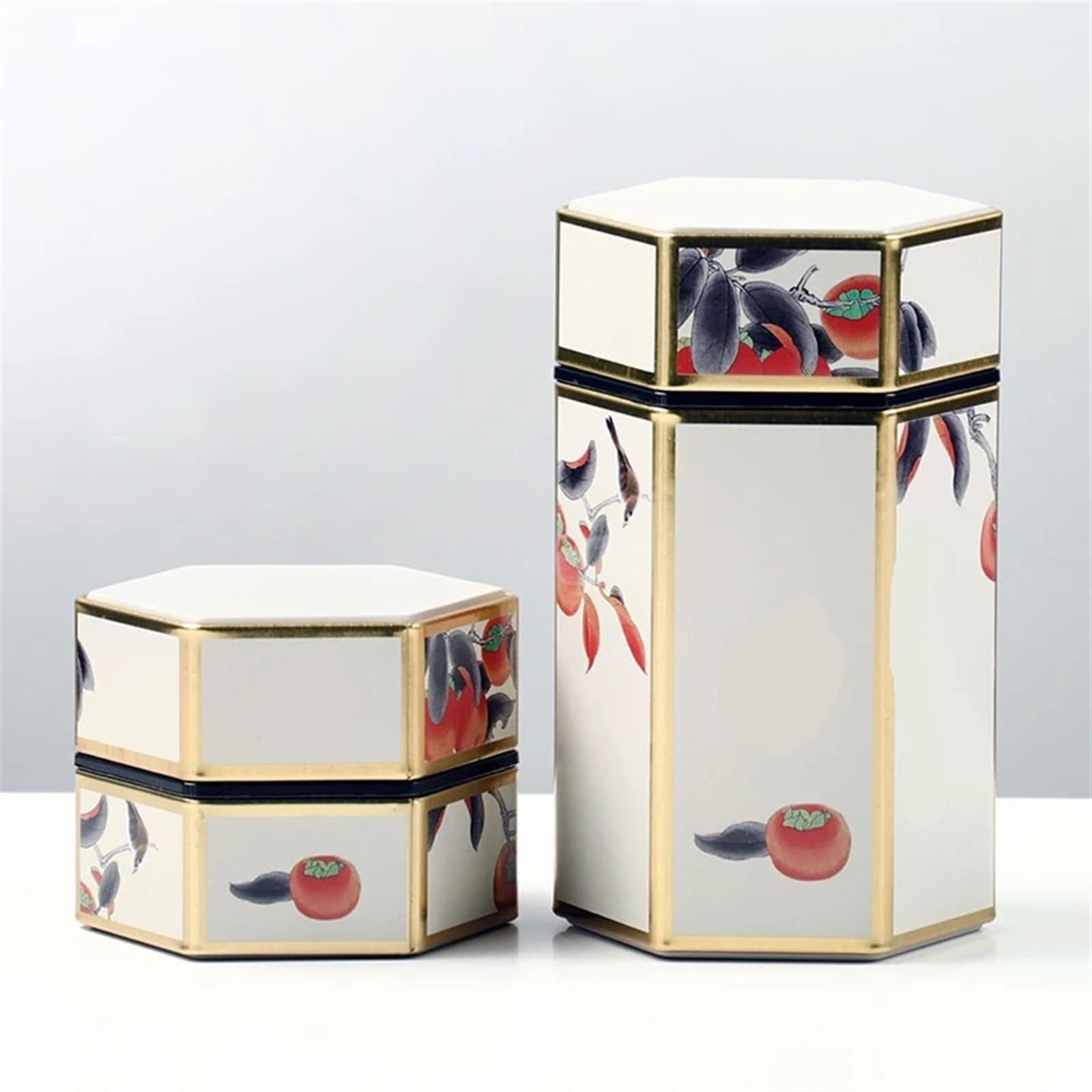 Caja de Te Tetera Hexagonal creativa, lata de, tanque almacenamiento té hojalata, caja portátil sellada, vacía, accesorios juego(StyleF L)