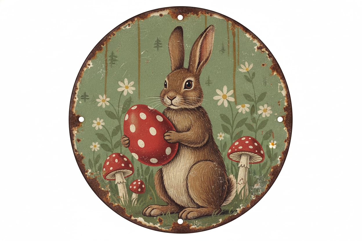 Vintage Spring Easter Sign Tin Sign Rabbit Easter Eggs Retro Decor for Home Office Bar Cafe 12x12inch
