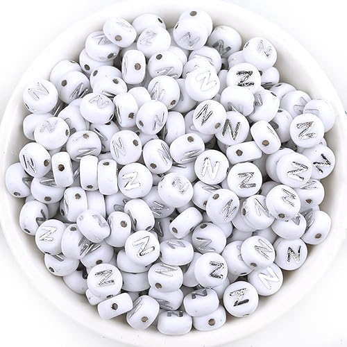 Miniatura 2 de Bxwoum 100 cuentas redondas plateadas de letras del alfabeto acrílico de 0.157 x 0.276 pulgadas para hacer joyas, pulseras, collares, llaveros