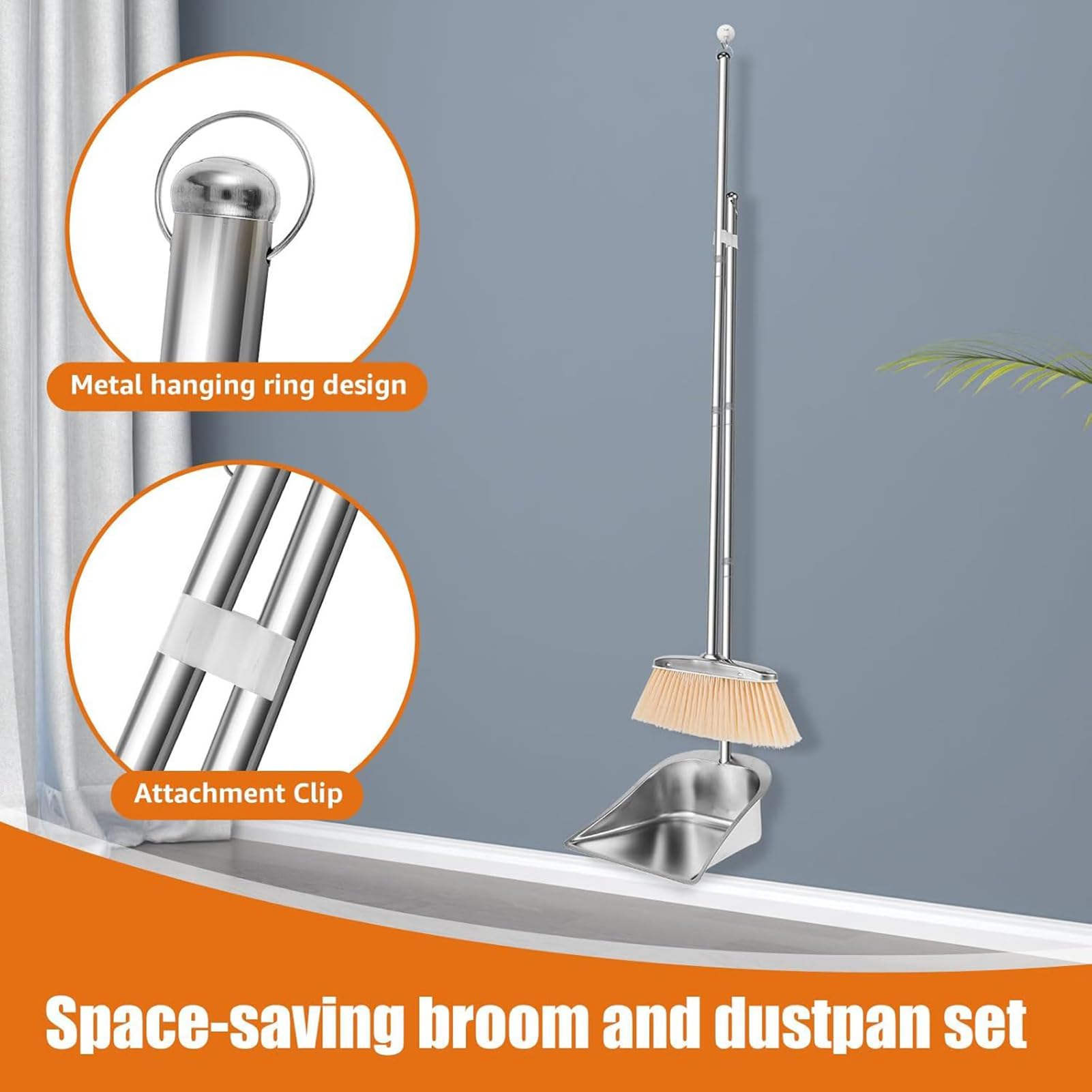 Besen mit Kehrschaufel Combo Set | Hartbodenreinigungsbesen | Bodenreinigungszubehör Edelstahl für Hausbesitzer Wohnung Terrasse Restaurant Arbeitszimmer Hartgarage Schlafzimmer Straße