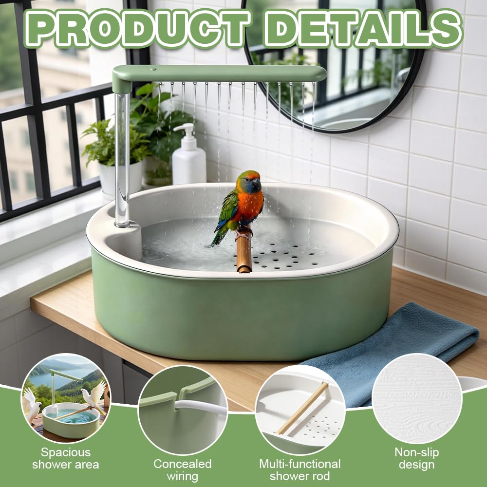 Ducha para pájaros, periquitos, ducha automática para pájaros con cascada y grifo de circulación, bañera para periquitos, periquitos, africanos, guacamayos