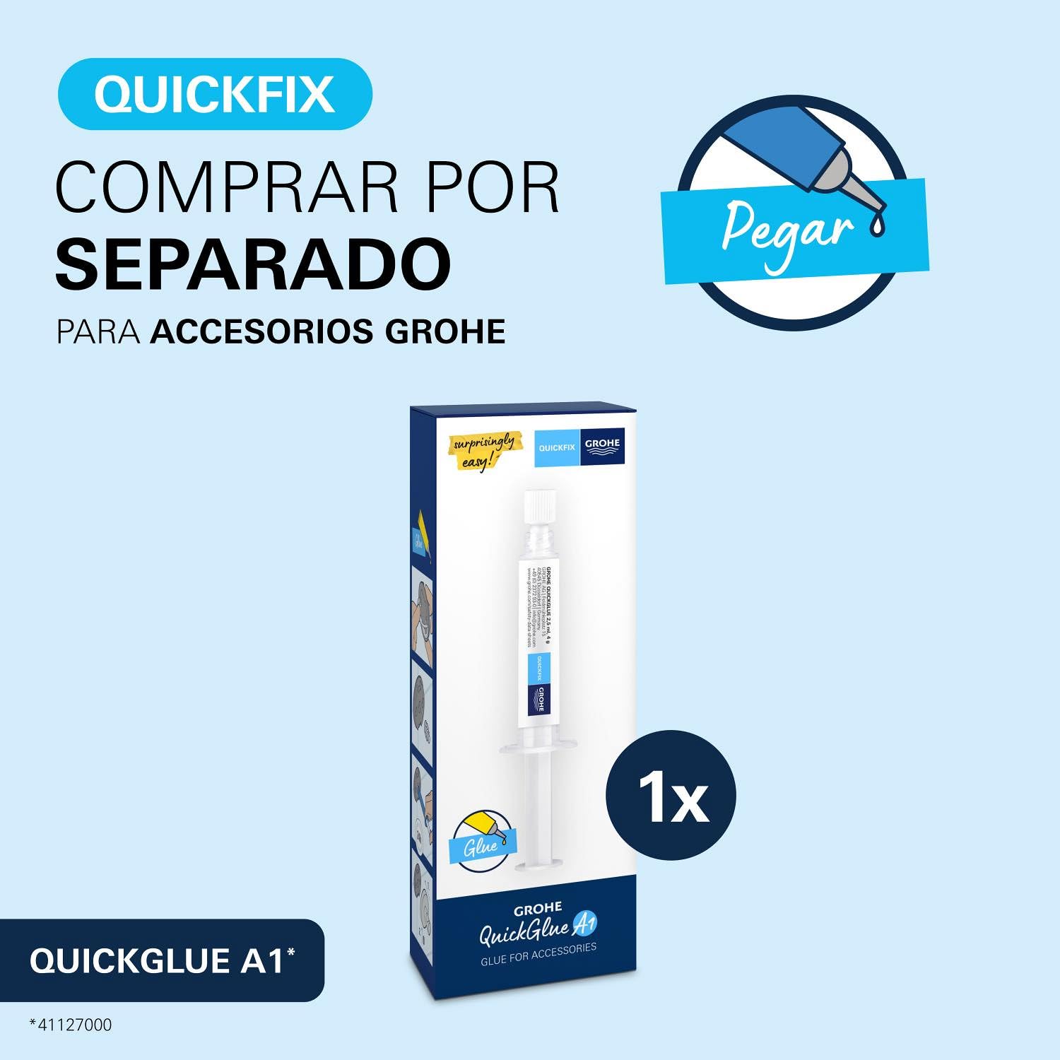 GROHE Start Cube QuickFix - Colgador de baño individual, cromo, para pegar (pegamento QuickGlue A1) o atornillar, ref. 40961000