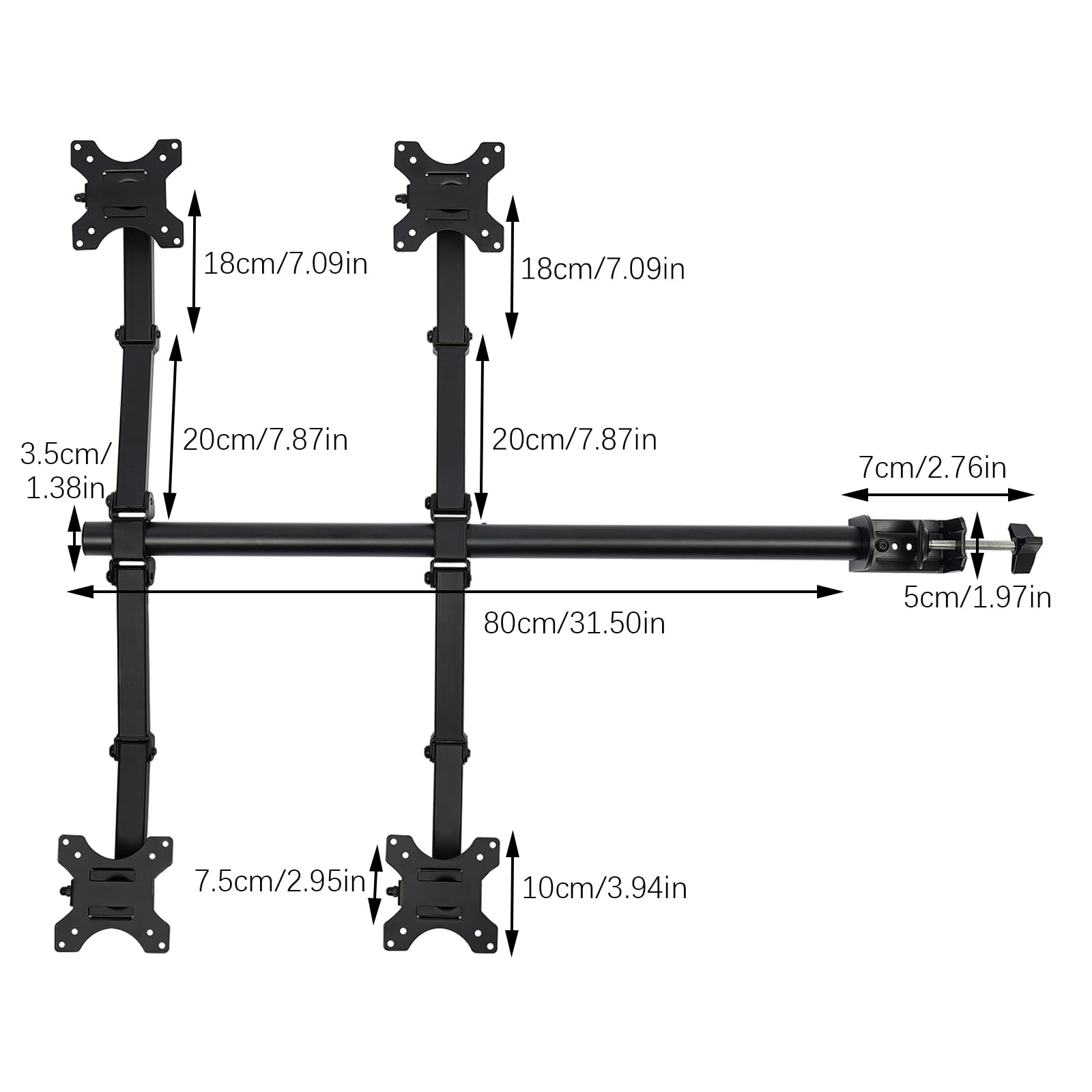 Supporto per monitor 4 monitor per display da 10 a 27 pollici, supporto da tavolo per monitor, altezza regolabile, con rotazione e inclinazione, 75 x 75 mm, 100 x 100 mm