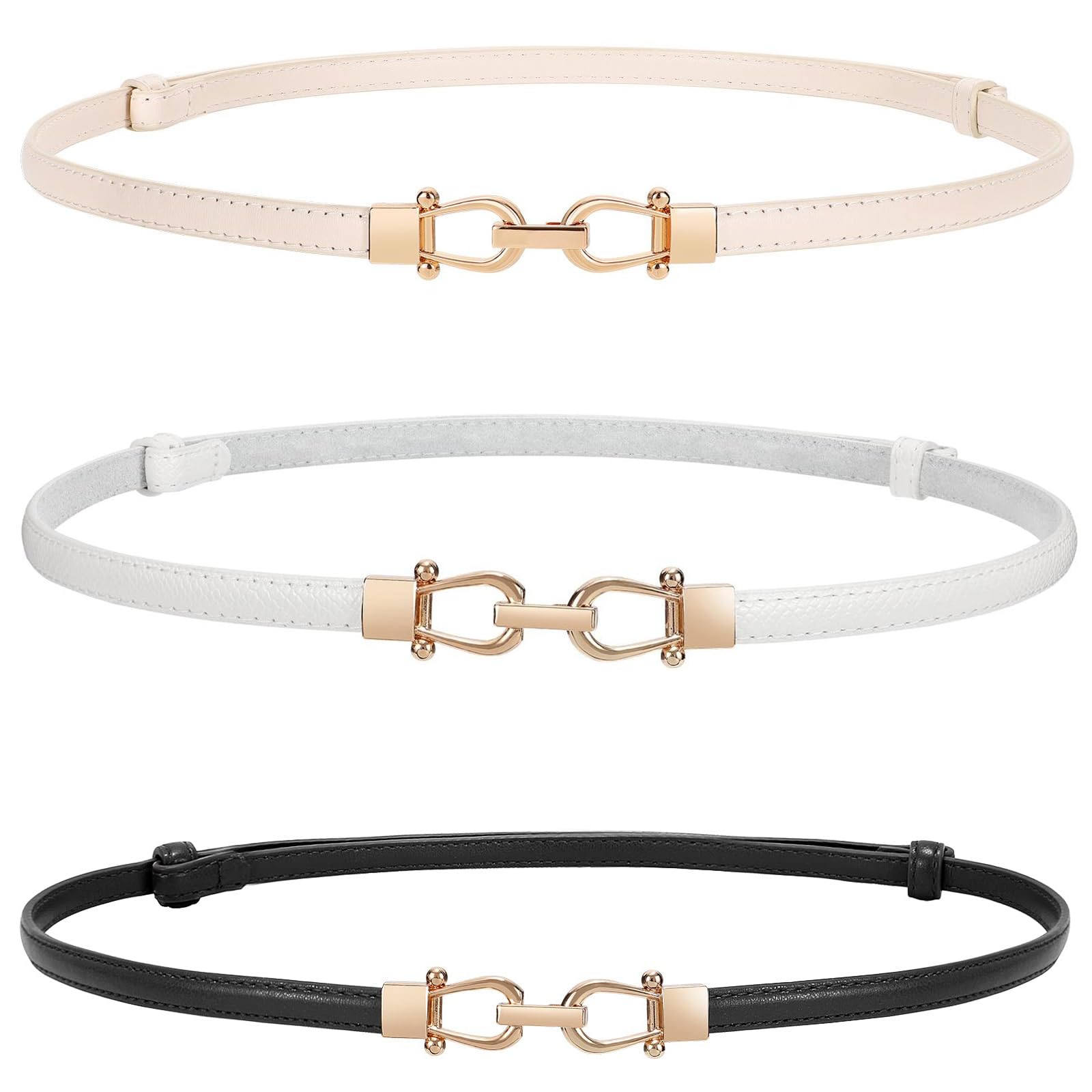 WERFORU Women Classic Leather Belt With Square Gold Silver Buckle For Jeans Pants