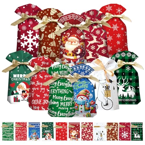 ZXTGBQ Lot De 33 Sacs Cadeaux De NoëL à Cordon De Serrage, Sachet à Friandises RéUtilisables, Sacs à Cordon Pour Emballage De Cadeaux Et Pochettes Surprises De NoëL Ou D’Anniversaire