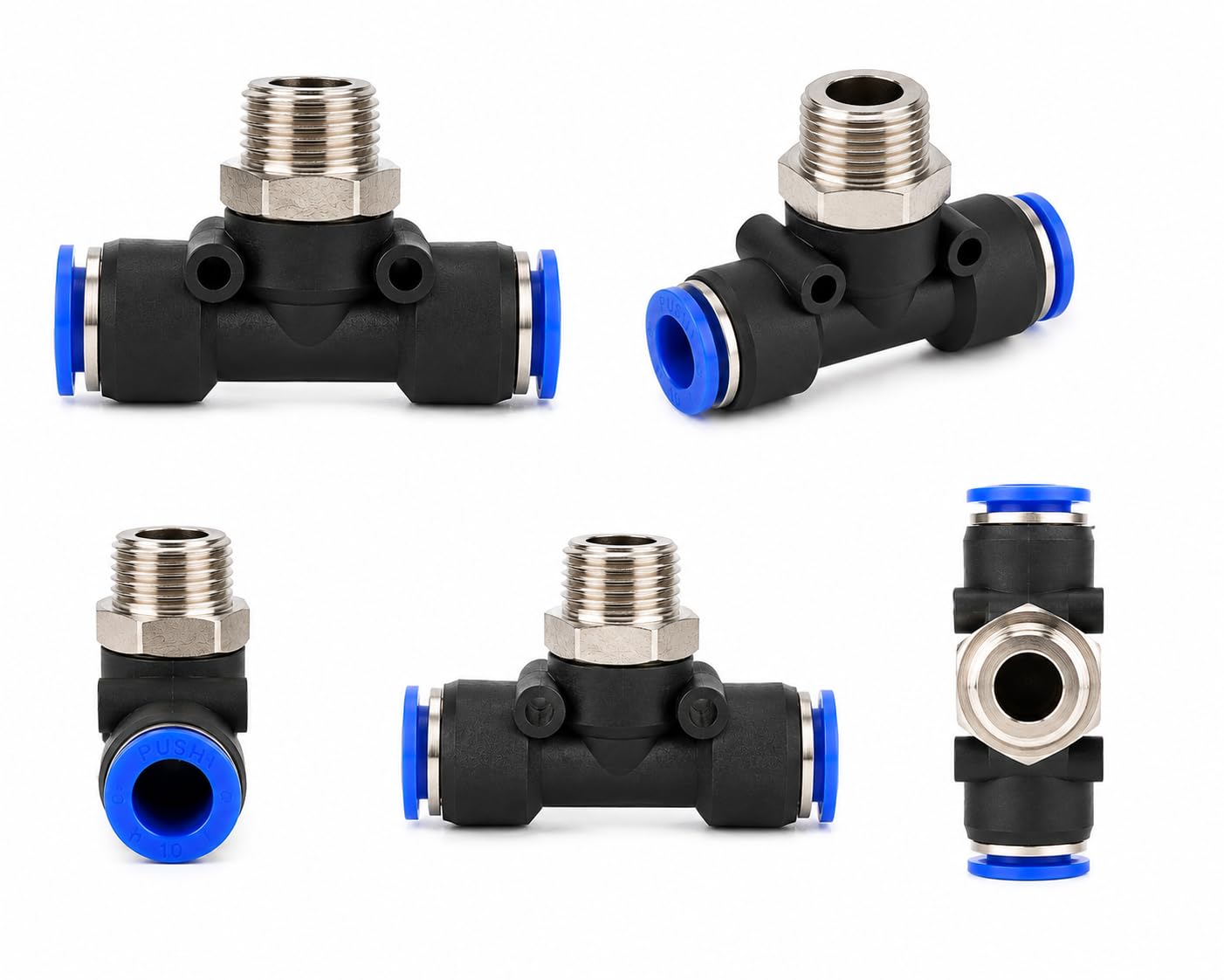 Produktbild von 10x PneumaticPlus Push-In T-Stück – 1/8 Zoll OD X 1/8 NPT, Metall, Steckverbinder