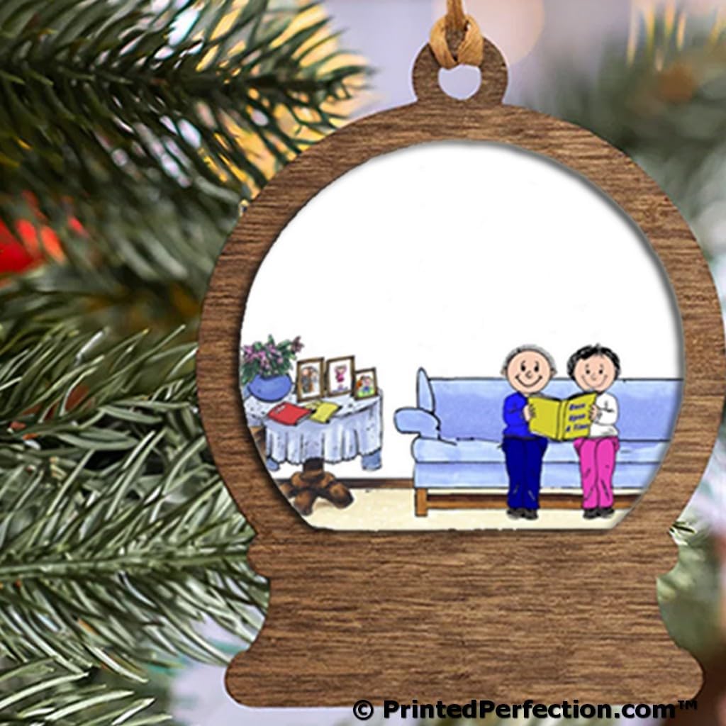 PrintedPerfection.com Personalized Grandma & Grandpa, 9 Hearts Wooden Snow Globe Shaped Christmas Ornament