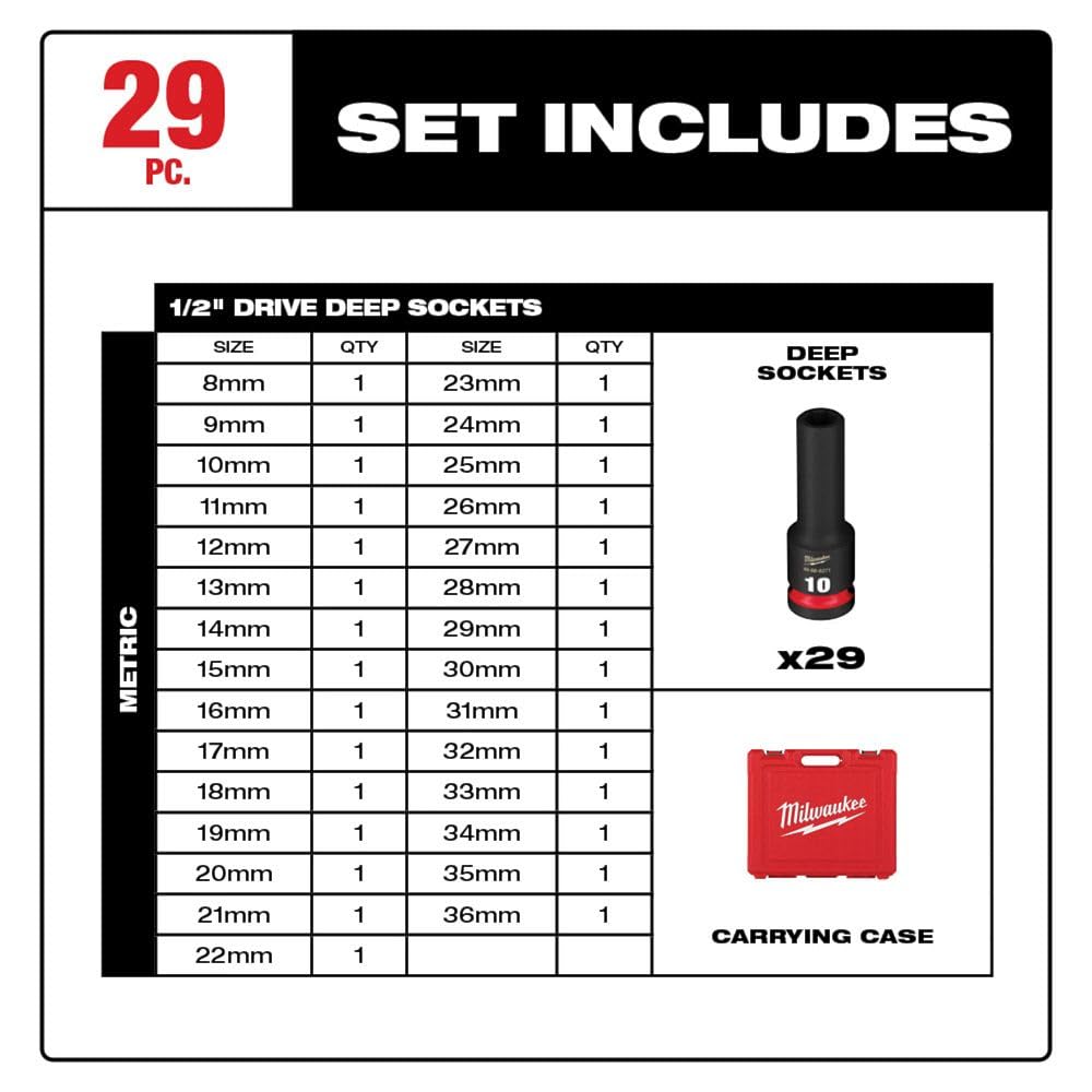Set di chiavi a bussola a 6 punti SHOCKWAVE Impact Duty™ da 1/2", 29 pezzi, 49-66-7015