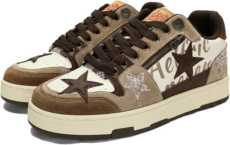 Aelfric Eden Sneakers Color Blocking Patchwork Skate Shoes Platform Leather Lace-up Sneakers Casual Comfy Walking Shoes
