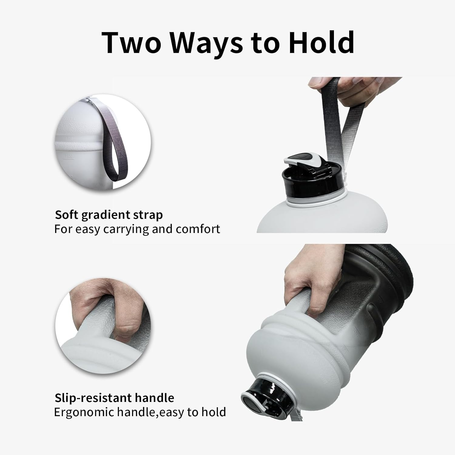 TOOFEEL 2 Liter Water Bottles - Half Gallon Water Bottle BPA Free - Ideal for Gym, Big Water Jug, Reusable Sports Bottle with Measurements Marked Drink Container - 2.2L 74oz White Black Water Jugs - Image 5