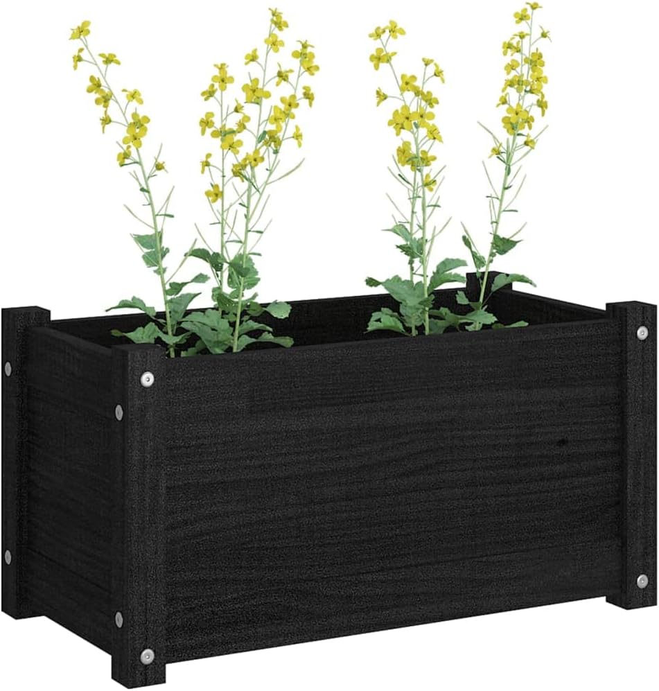 Black Solid Pinewood Garden Planter, 23.6x12.2x12.2 Inch Outdoor Raised Garden Bed, Durable Rectangular Planter Box for Patio, Backyard