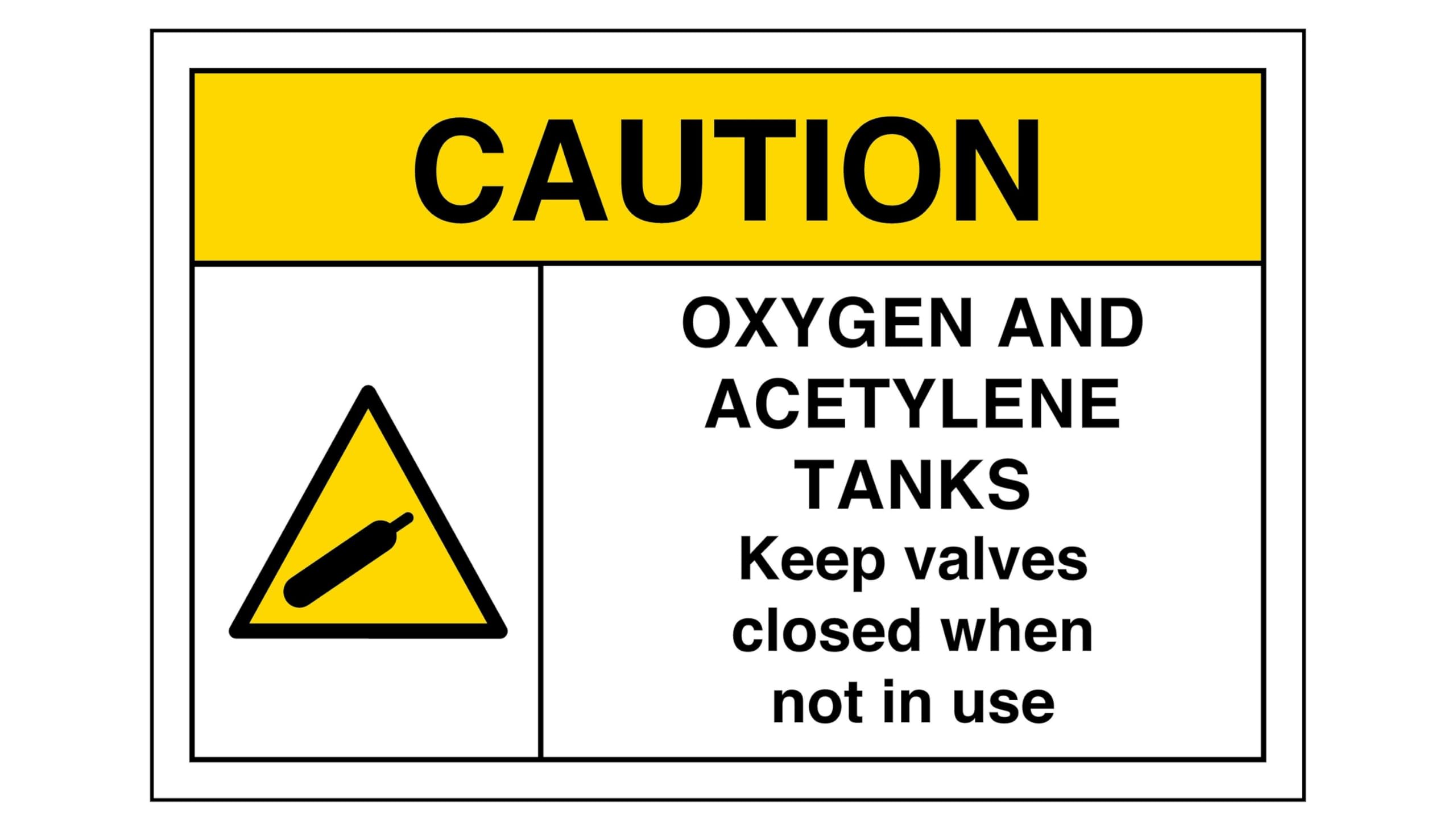 Caution oxygen and acetylene sign - 3mm Aluminum Dibond high-visibility and durability for indoor/outdoor usage (200mm x 150mm) Ensures Safety Within 5m Viewing Distance.