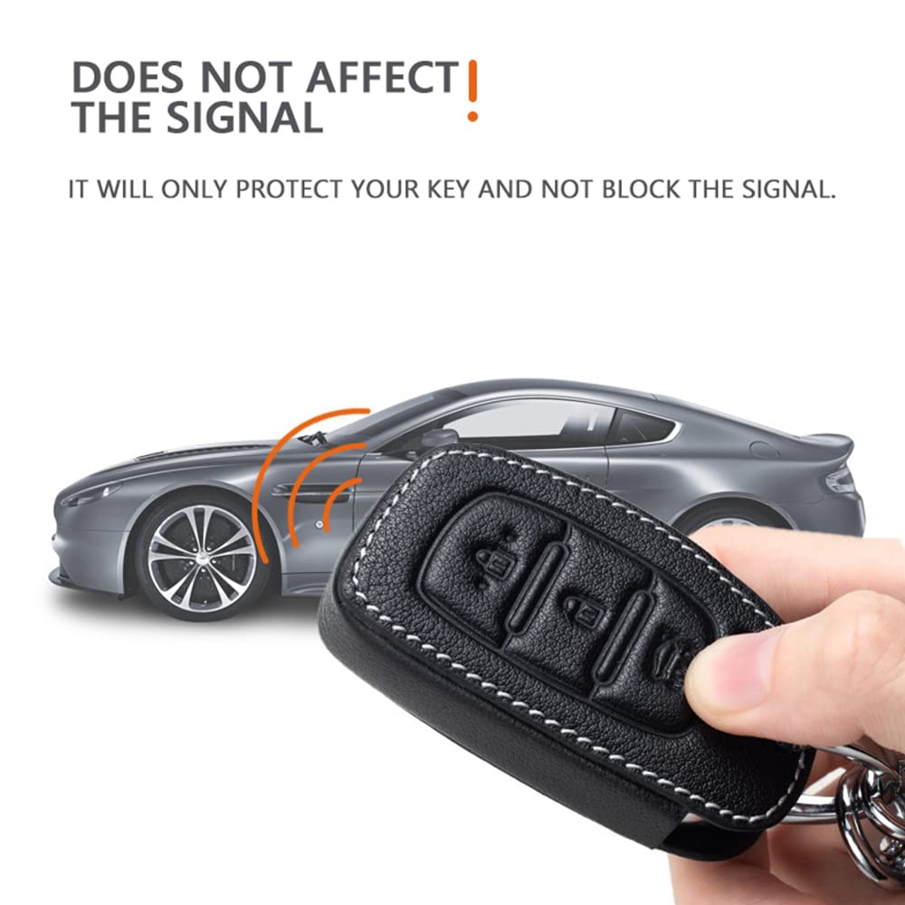 HIBEYO Smart Car Key Case Fits Hyundai Protective Case Key Cover Cowhide Leather Cover for Hyundai Genesis Santa Fe Equus Tucson Grand Centennial with Keychain 3 Buttons Accessories Black C - Image 4