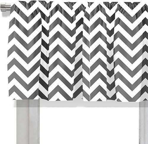 Miniatura 4 de Cenefa de cortina corta opaca ondulada con dobladillo para cortinero, para decoración de cocina, dormitorio, 52 x 18 pulgadas, gris y blanco, 1 panel