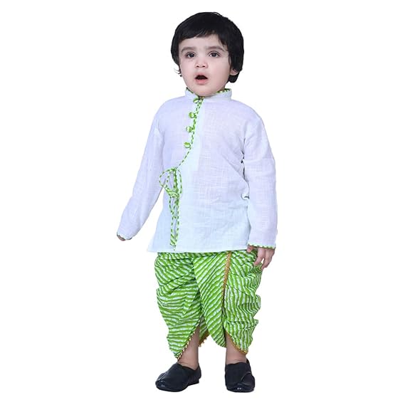 Ethnic Wear Cotton Kurta Dhoti Traditional Dress Set for Baby Boys, Front Open with Dori Pattern, Full Sleeves, and Round neck, Ideal for All Festivals