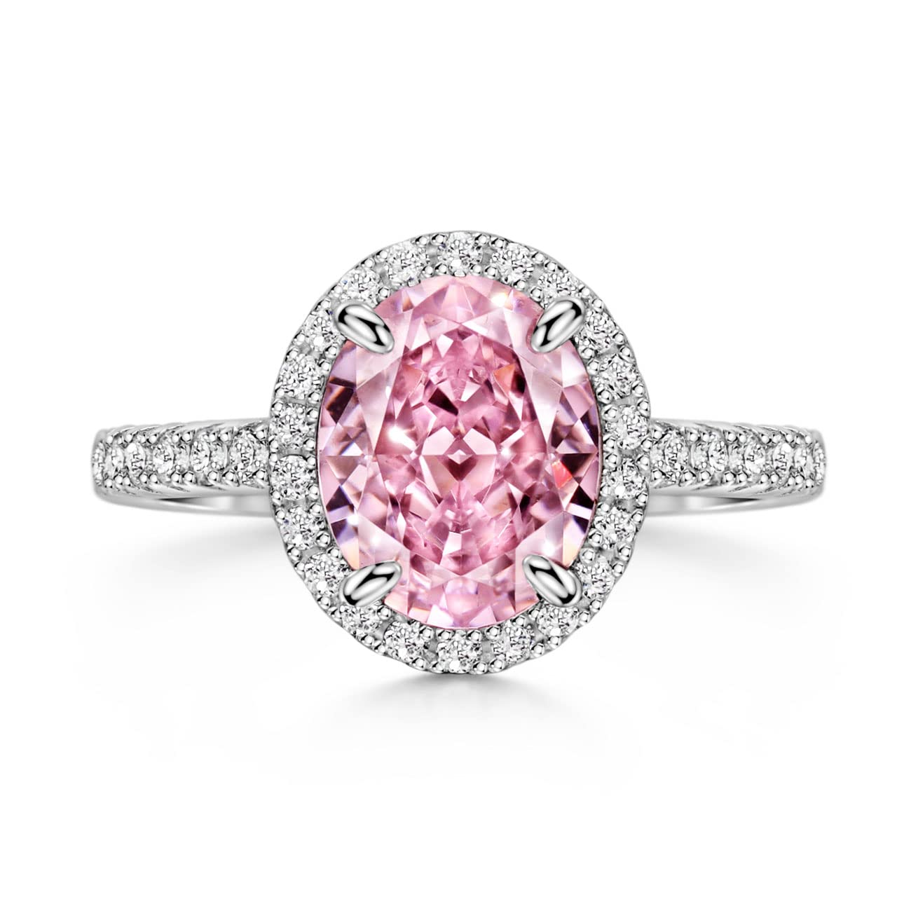 Michooyel S925 2.0ct Oval Cut Pink Diamond Engagement Ring for Women Halo Diamond Wedding Ring Promise Ring Sterling Silver Wedding Band