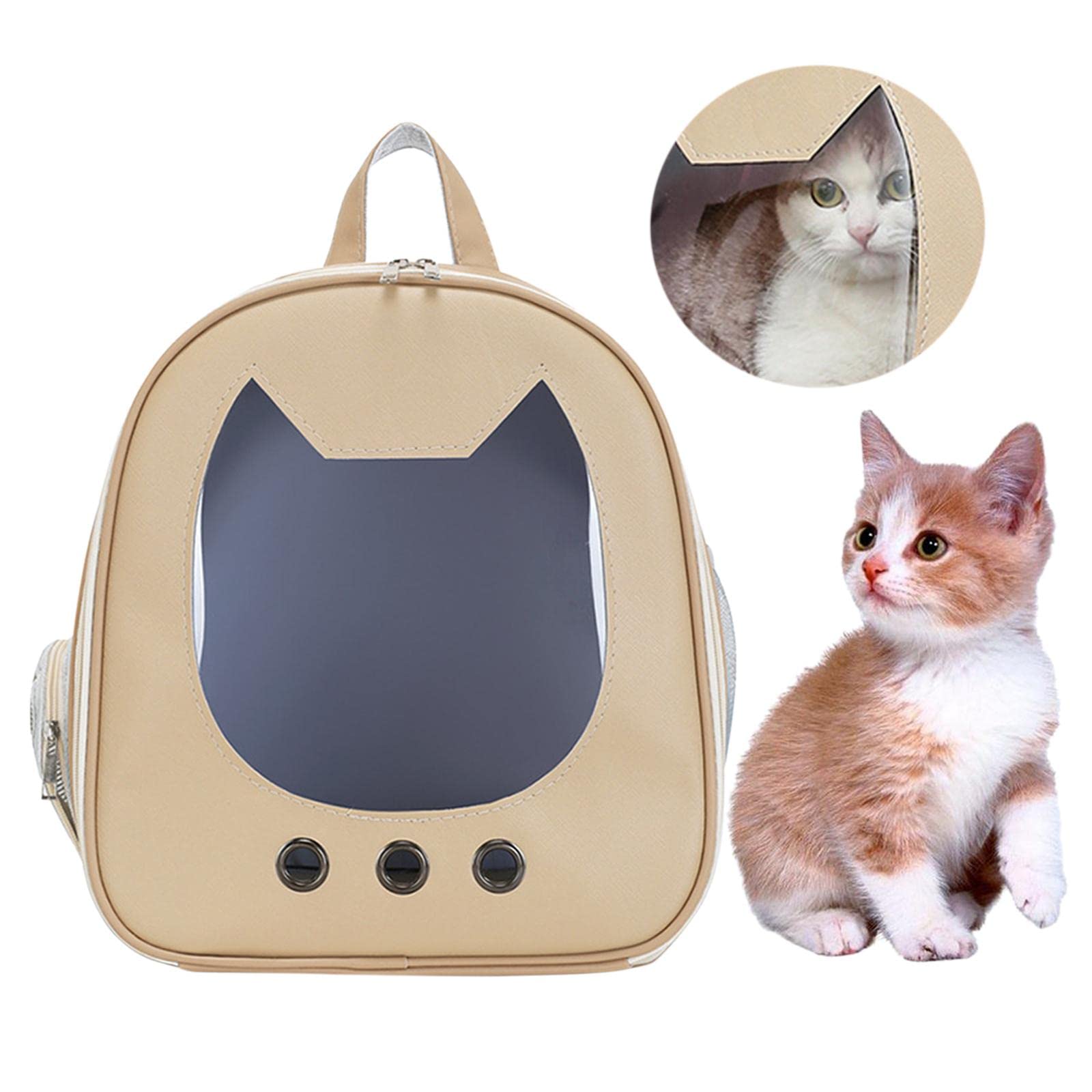 Transportadora Burbuja para Gatos Mochila Transportadora Cápsula Espaciosa Transparente Fabricada en Cuero PU y Tela de Malla Transpirable Apta para, Khaki