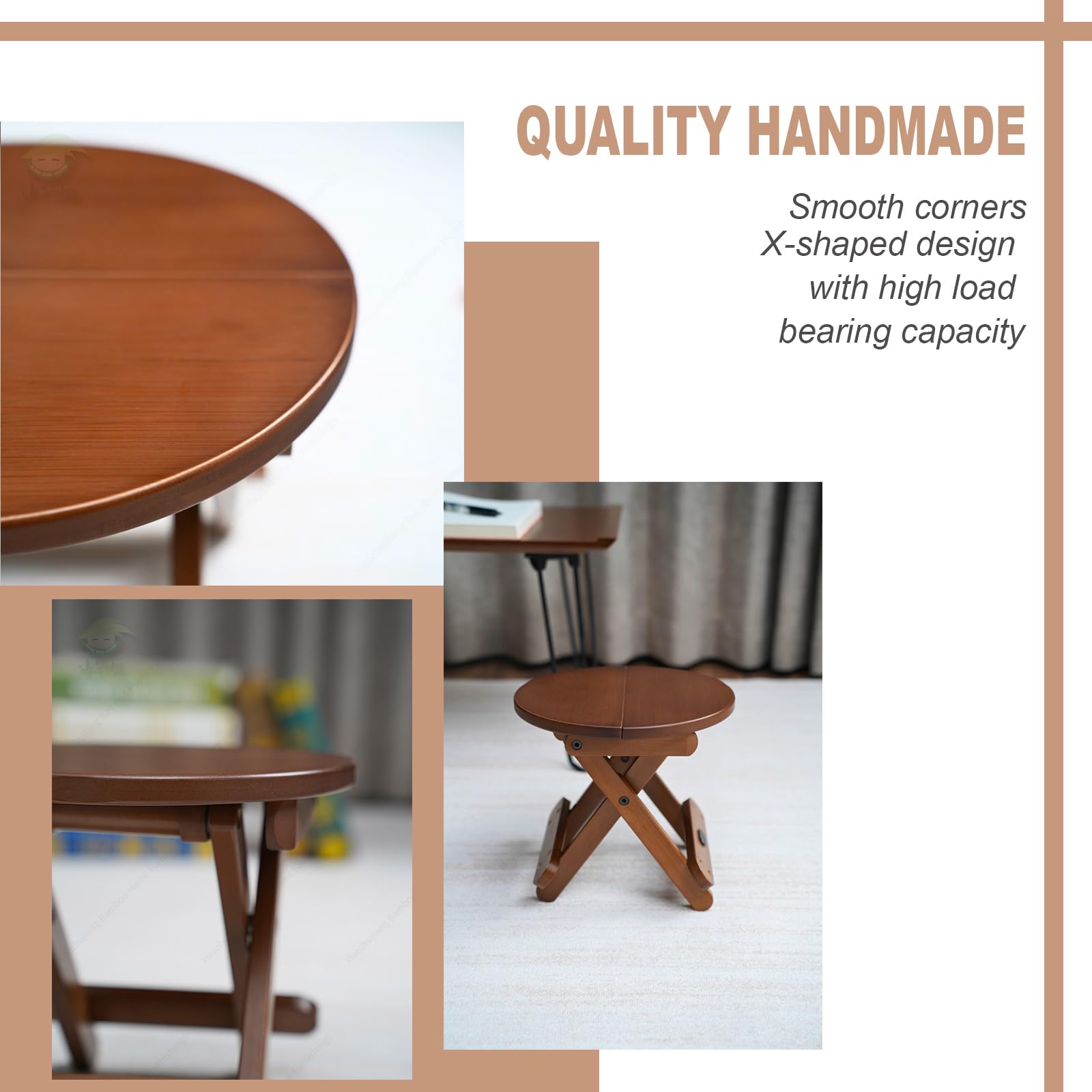 Drewniany taboret z litego drewna, okrągły, krzesło dziecięce (R*24 cm, wys. x 22 cm), składany, przenośny, łatwy do przechowywania