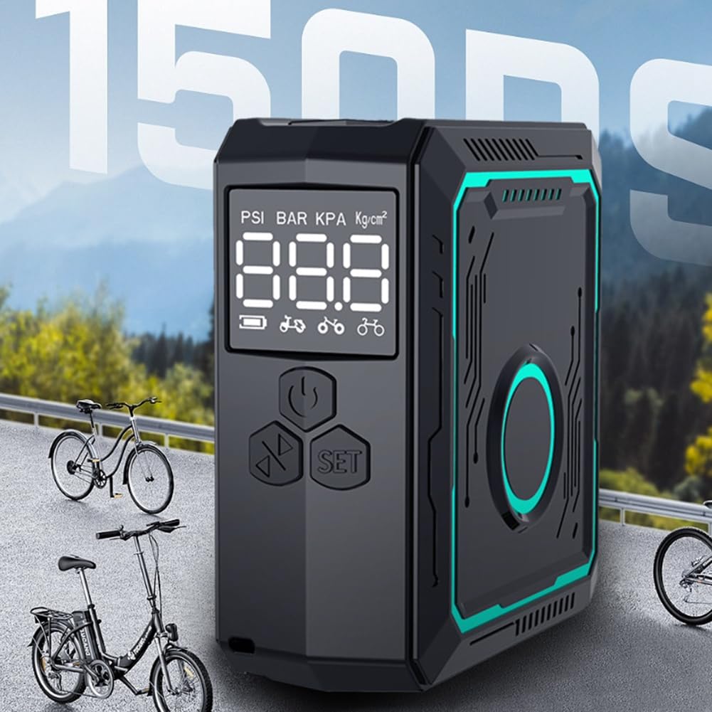 Mini Pompa per Bicicletta elettrica, 150 PSI, Potente compressore d'Aria, Display di Pressione, gonfiatore per Pneumatici di Moto, Nero e Arancione