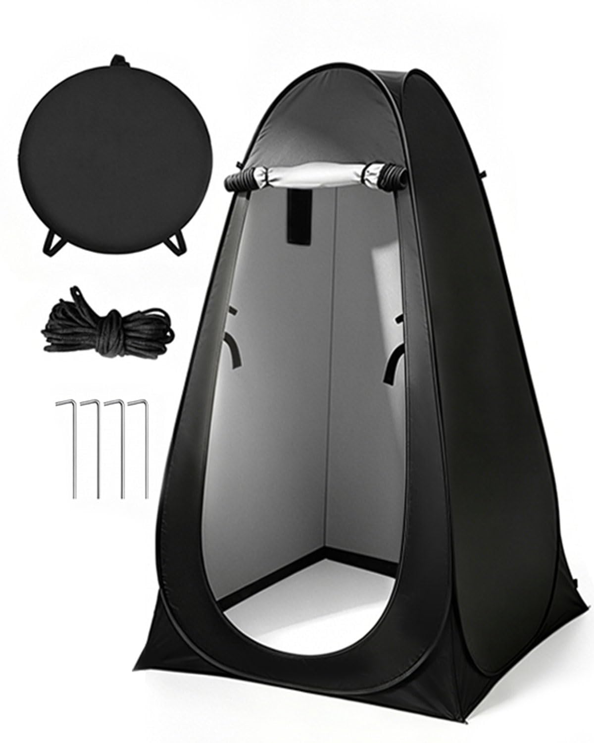 Duschzelt Camping Toilettenzelt, Pop Up Umkleidezelt mit Tasche & Zubehör, Wasserfest UV-Schutz Umkleidekabine WC Zelt, Strandumkleidezelt für Outdoor, Strand, Wandern, 120 x 120 x 190 cm Schwarz