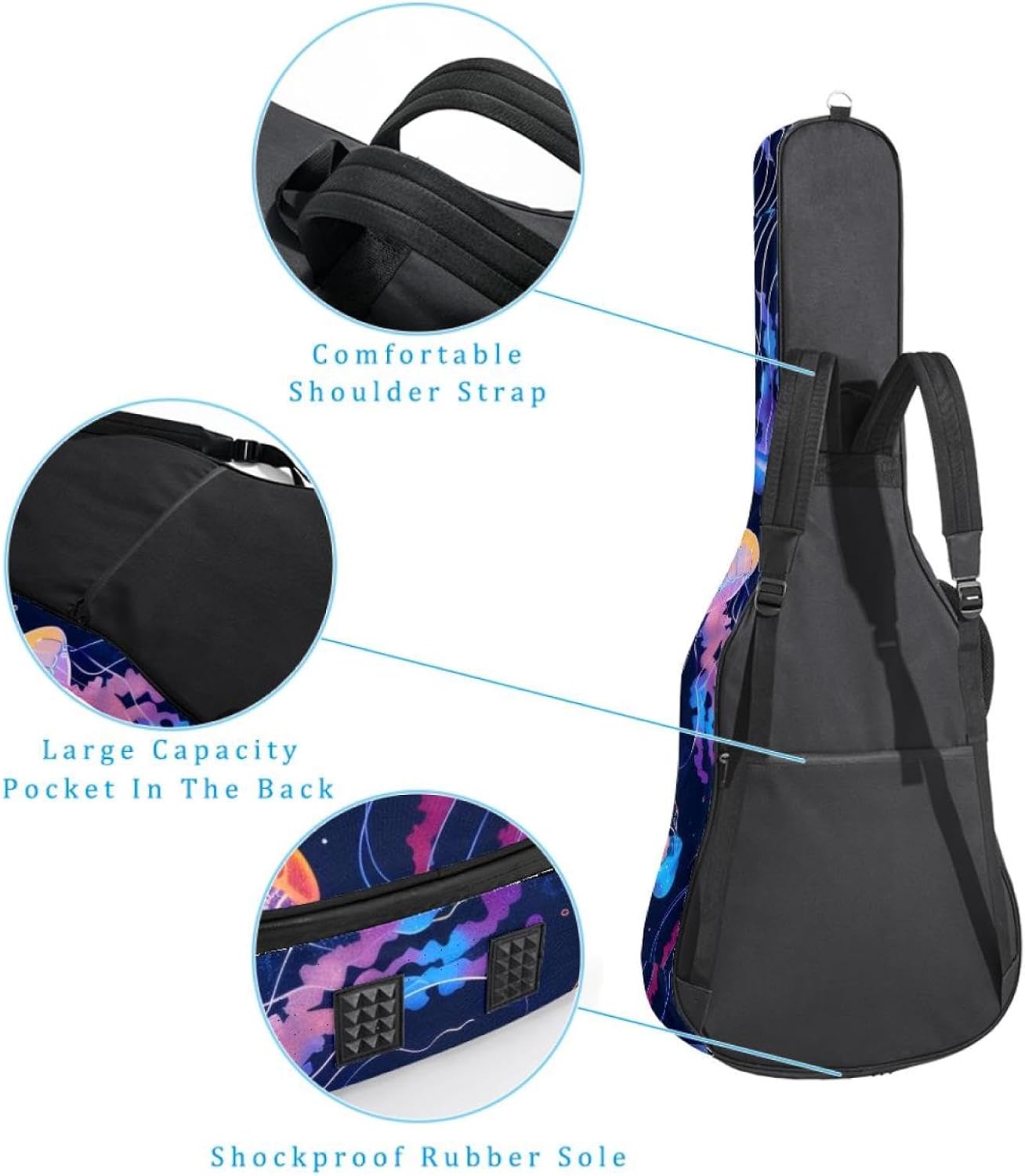 Acoustic Guitar Bag, 40 41 42 Inch Guitar Case Cover Soft Guitar Gig Bag for Acoustic Electric Bass Classical Guitar, Colorful Ocean Jellyfish