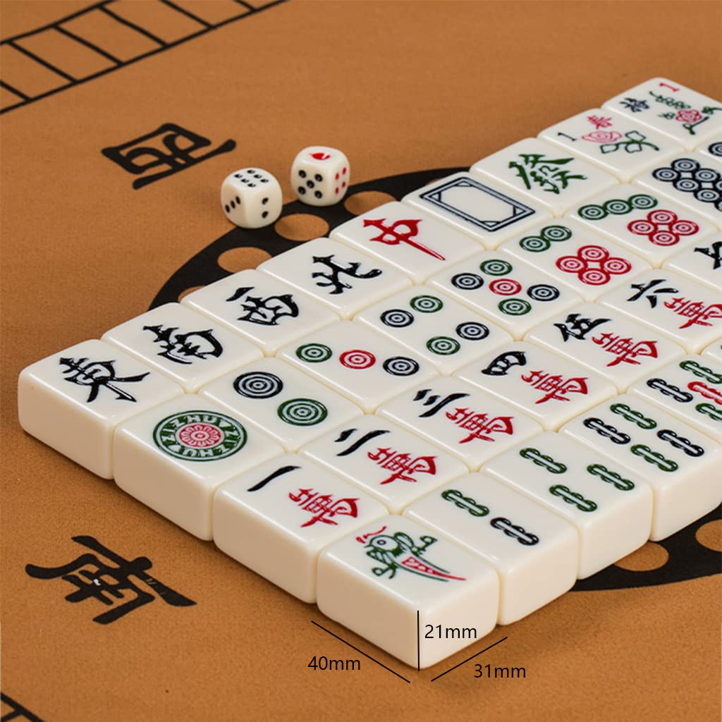 Tradycyjny chiński zestaw do gier Mahjong 144 płytki Mahjong z torbą do przechowywania Majong zestaw gier na imprezę podróżną (rozmiar: 40 #)