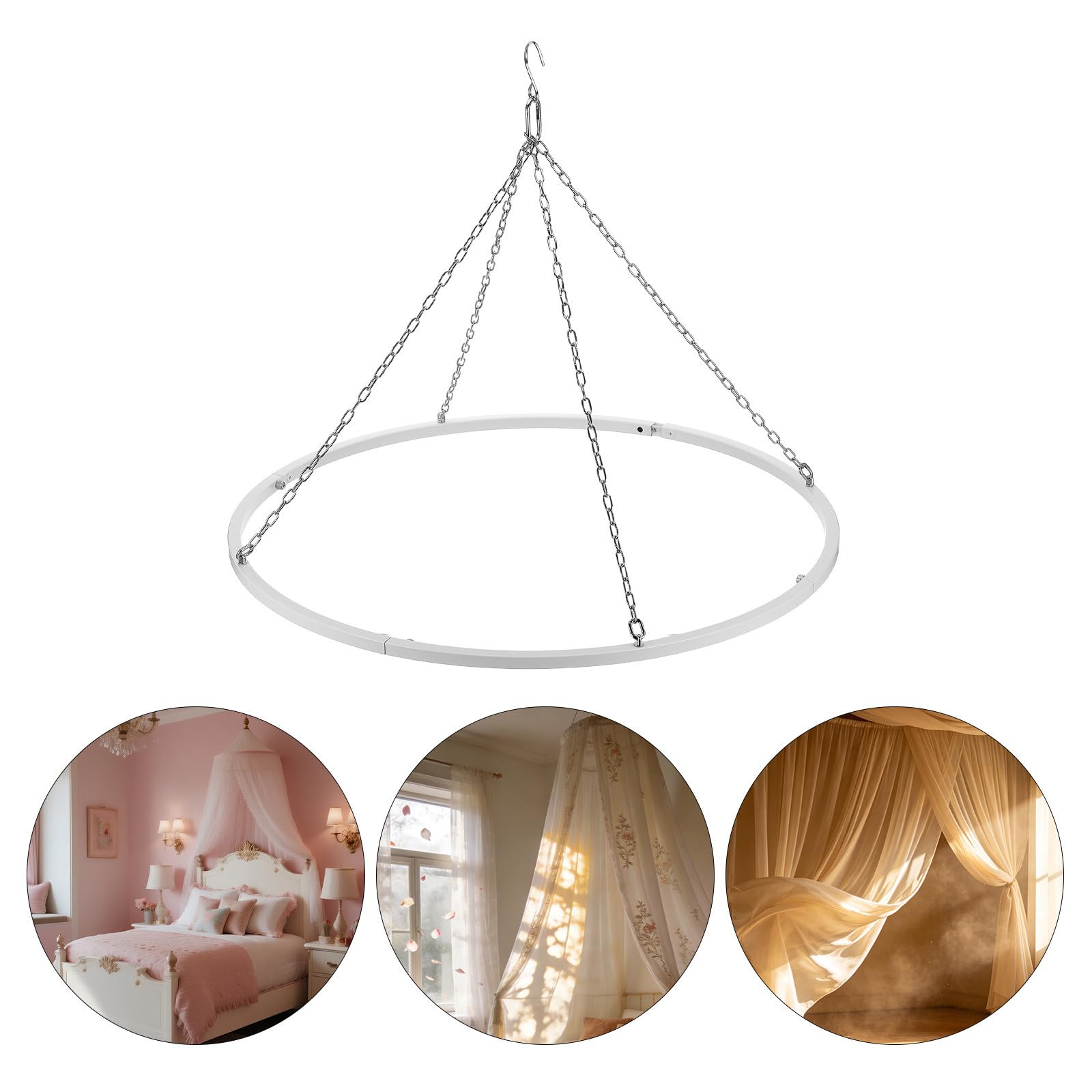 Luxshiny Support de Suspension pour Voilage de Plafond avec Anneaux Amovibles Cadre Robuste Métal pour Décoration Intérieure