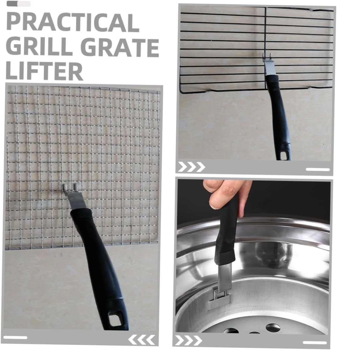 Milisten Grill Grate Lifter with Black Handle Stainless Steel 3pcs