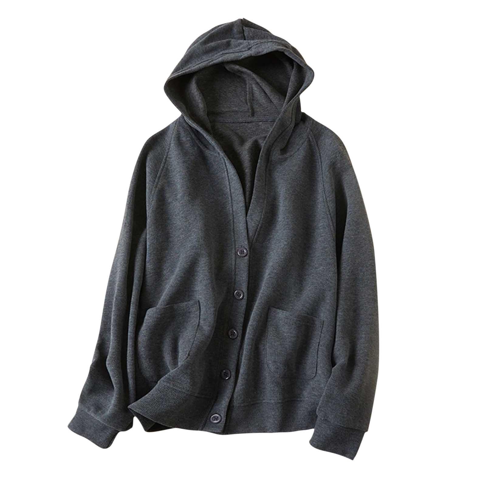 Oversized Sweater for Women Cotton Casual Long Sleeve Button Down Hooded Cardigan with Pocket Fall Solid Color Coat
