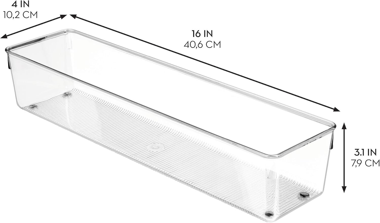 iDesign Plastic Drawer Organizer Bins - Storage for Kitchen, Bathroom, and Desk Drawers - Set of 3 - Clear