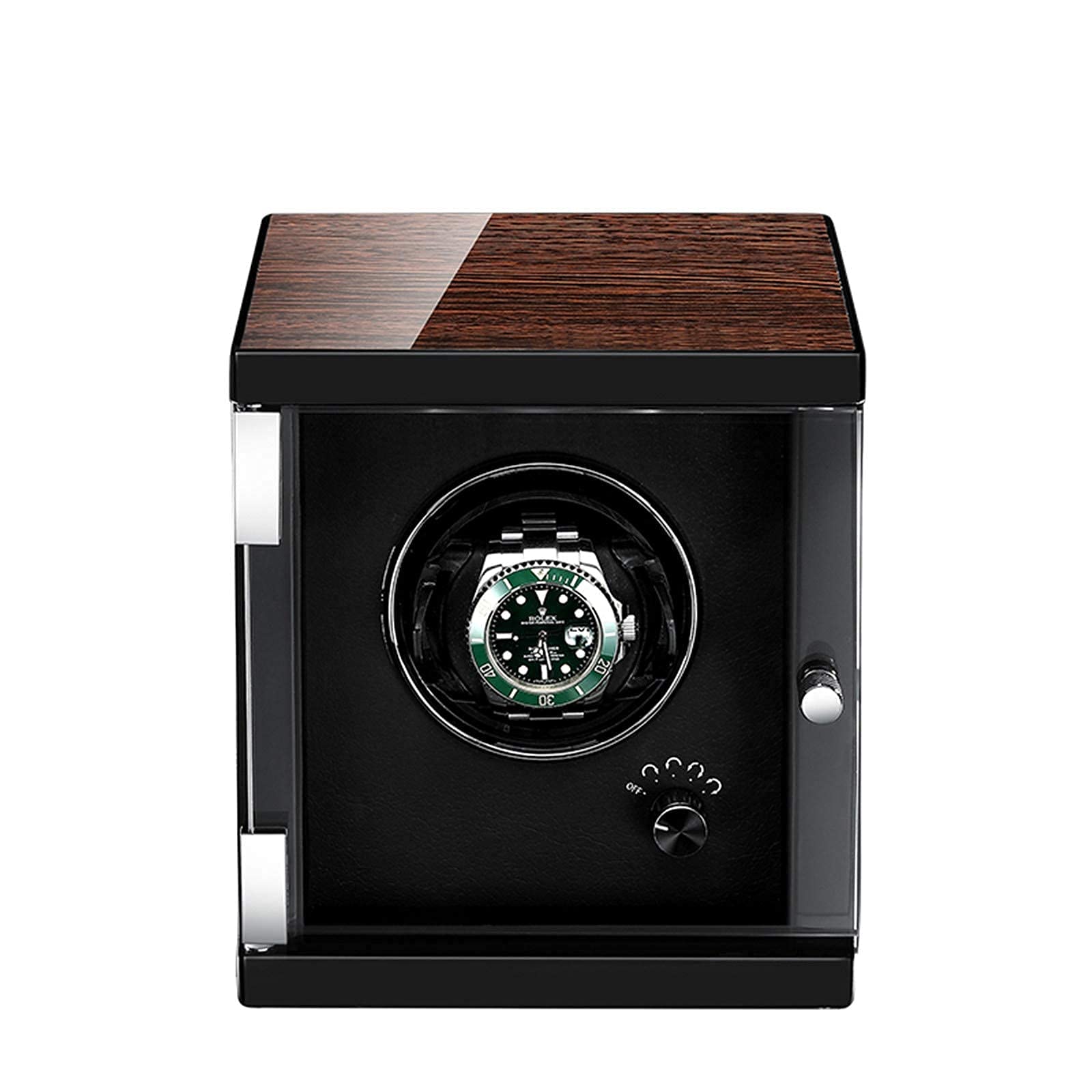 OLSKFUH Watch Winder Single Automatic In Black Leather With Super Quiet Motor 5 Rotation Mode Setting Anti-Magnetic Design With Soft Flexible Watch Pillows,