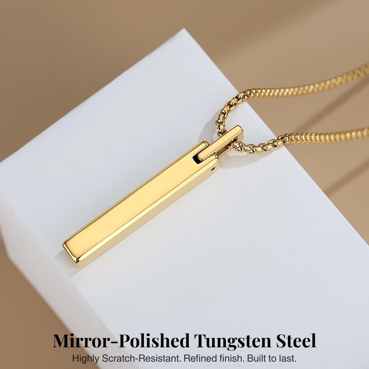 COAI Tungsten Steel Bar Necklace for Men Women, 18K Gold Plated/Silver Color Pendant Necklace for Men 20"-26" - Image 3