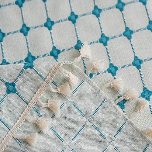 Lamberia Cotton Linen Tablecloths With Tassel For Rectangle Tables Heavyweight Burlap Table Cover For Kitchen Dinning Tabletop Decoration (Light Blue, 55"X70") #TOP3