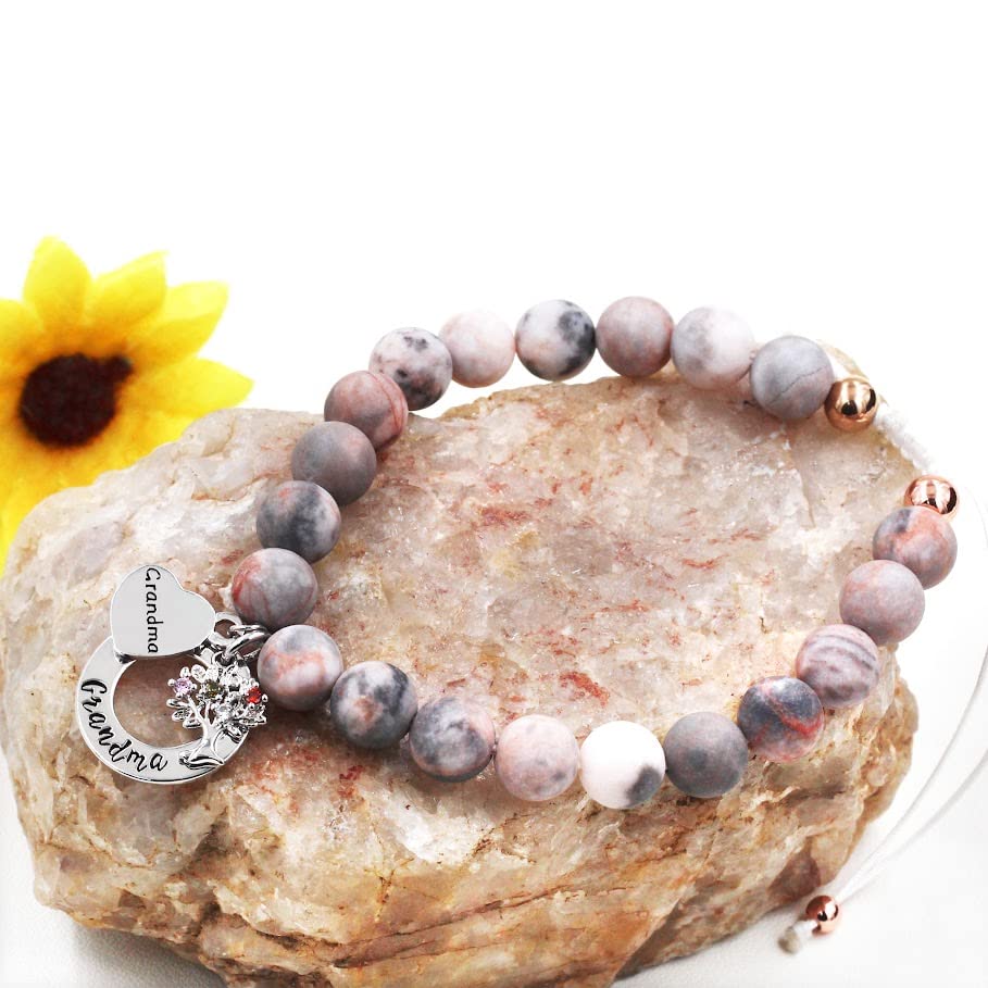 Image of Uloveido Grandma Bracelet for Nana - Gem Semi Precious Gemstone Beaded Bracelet Adjustable Mothers Day Gifts for Grandma from Granddaughter