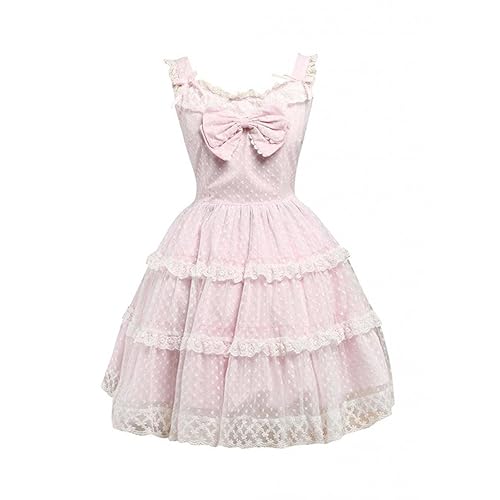Cemavin Womens Light Pink Tulle Bow Cute Lolita Jumper Skirt