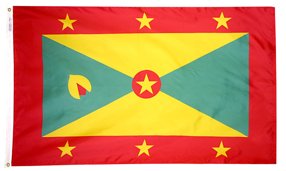 Annin Flagmakers Model 192995 Grenada Flag 3x5 ft. Nylon SolarGuard Nyl-Glo 100% Made in USA to Official United Nations Design Specifications.