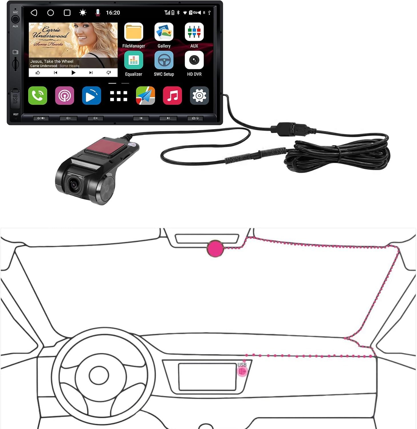 Caméra embarquée DVR ATOTO AC-44P2-Capteur Sony pour l'enregistrement d'images-Vidéo à la Fin de la caméra-Compatible avec Les séries A5L/A6 PF/S8 MS.Non Compatible avec Les séries V10,S8L,F7,PND,X10