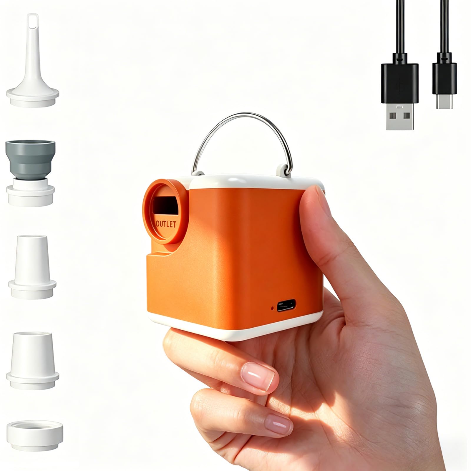 Elektrische Luftpumpe, 3 in 1 Inflate und Deflate luftpumpe Elektrisch, 2400 mAh Mini-luftpumpe mit Campinglampe, Elektrische Pump mit 5 Düsen für Camping, Luftmatratze, Schwimmring, Vakuumbeutel