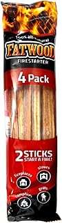 Fatwood Firestarter Sticks, 100% All-Natural, Perfect for Fireplaces, Campfires, Grills, and Stoves, 4 ct
