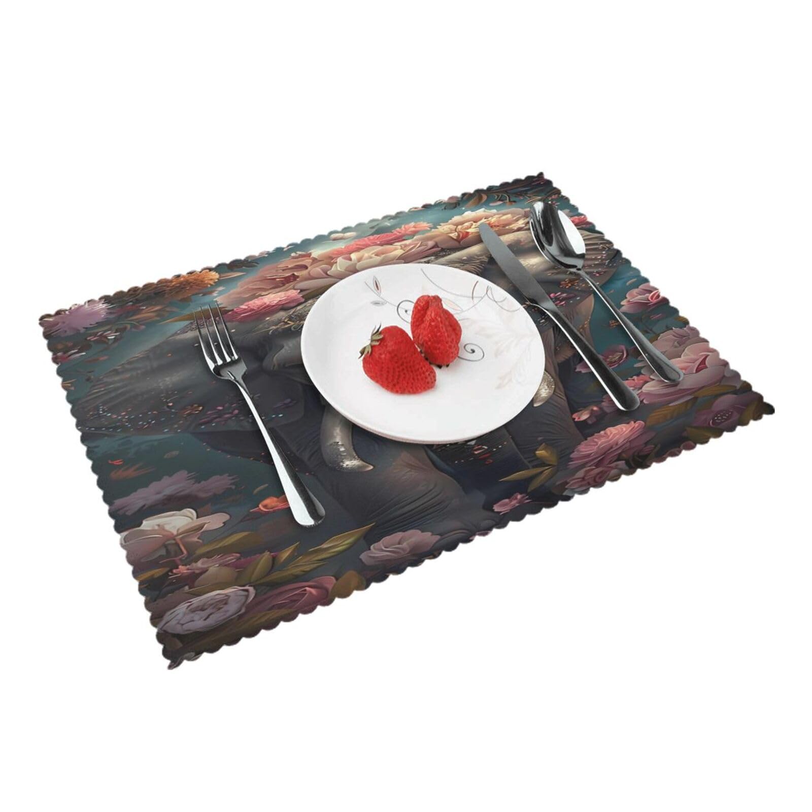 Floral Elephant (2) Placemats Set of 4 Print Table Mats Place Mats Table Decor for Kitchen Dining 12X18 in
