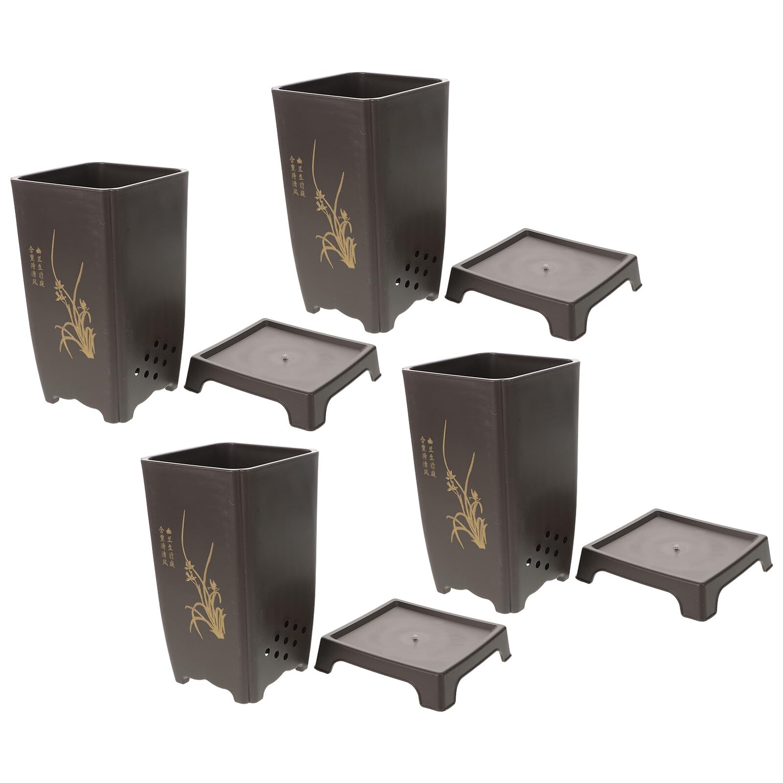 Didiseaon Lot de 4 Pots pour Orchidées en Plastique Épais Pots Carrés Profonds et Respirants avec Drainage Jardinières Décoratives pour Succulentes et Bonsaïs Usage Intérieur et