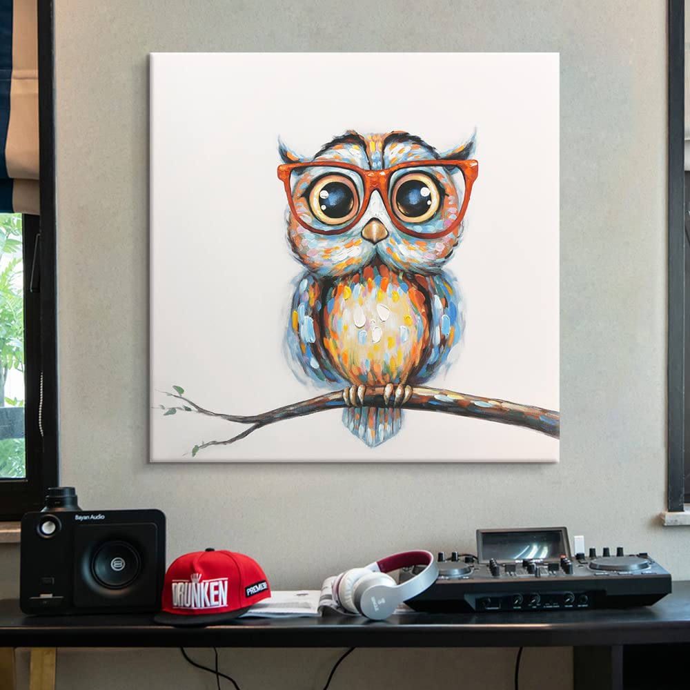 Wandbild Mrs. Owl – Bunte Eule Auf Leinwand, 61x61 Cm, Gerahmt & Gespannt, Fertig Zum Aufhängen