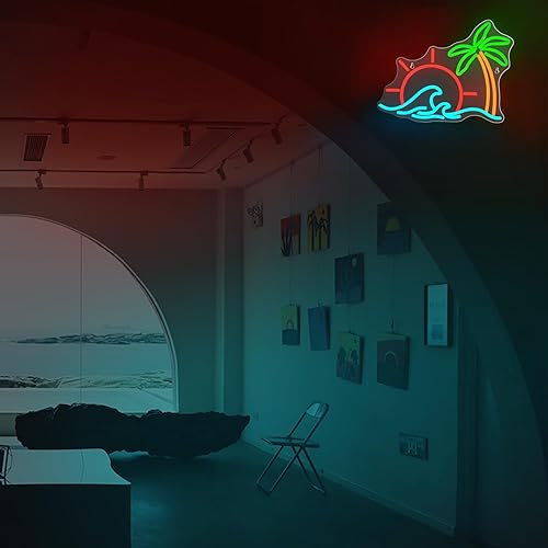 Miniatura 5 de Letrero de neón con diseño de amanecer y atardecer, luz de neón LED de árbol de coco para fiesta, sol en el mar, letrero de luz LED de neón para