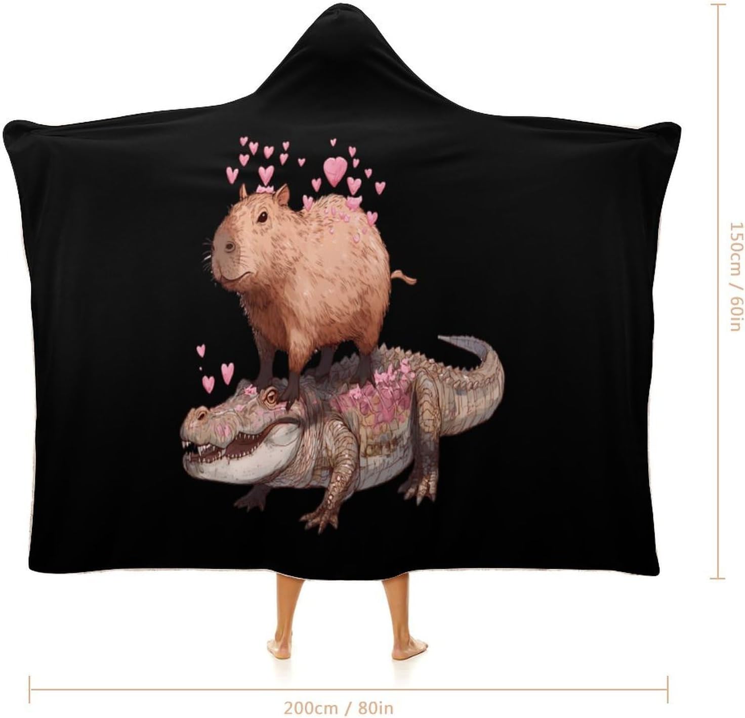 Capybaras Alligators Wearable Blanket Oversized Throw Cape | Cozy Hooded Blanket Gifts for Women Men