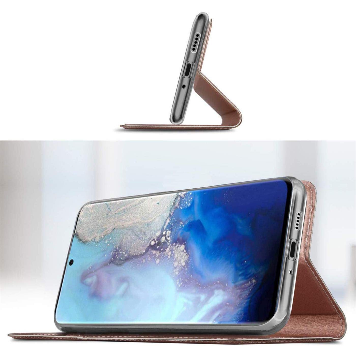Verco Wallet Case dla Samsung Galaxy S21 Etui, Pokrowiec na telefon komórkowy ochronne portfel dla Samsung S21 Case [ Zamknięcie magnetyczne ], różowy